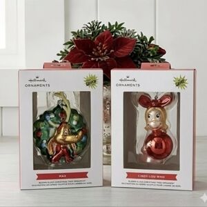 NEW Hallmark Blown Glass The Grinch Ornaments - Max & Cindy-Lou Who